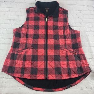 Bit and Bridle Women's Large Buffalo Check Puffer Vest Red Black